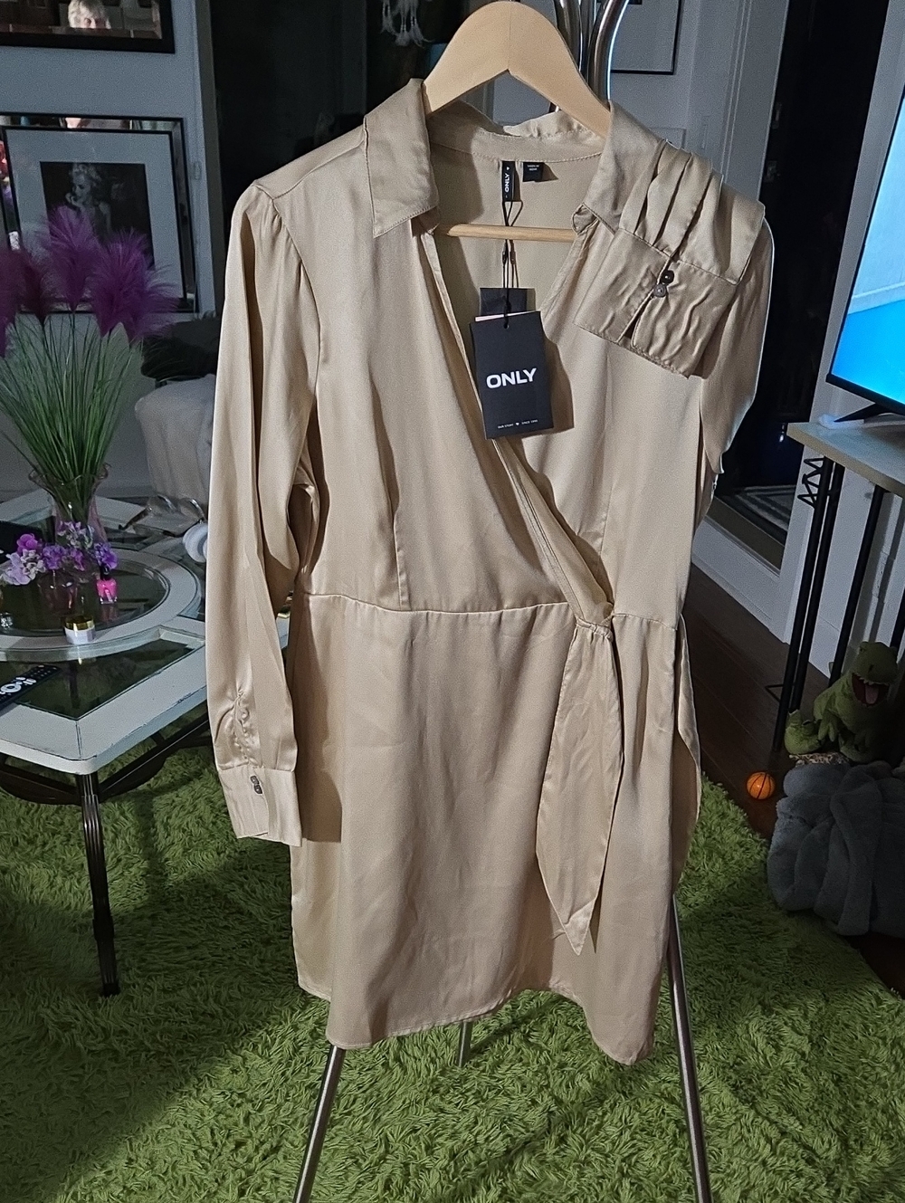 ONLY Women's Beige Wrap Shirt Dress Jacket